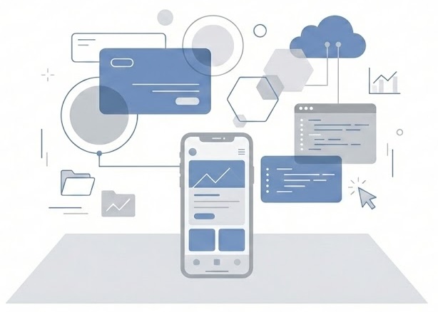 Abstract 2D illustration representing software tools